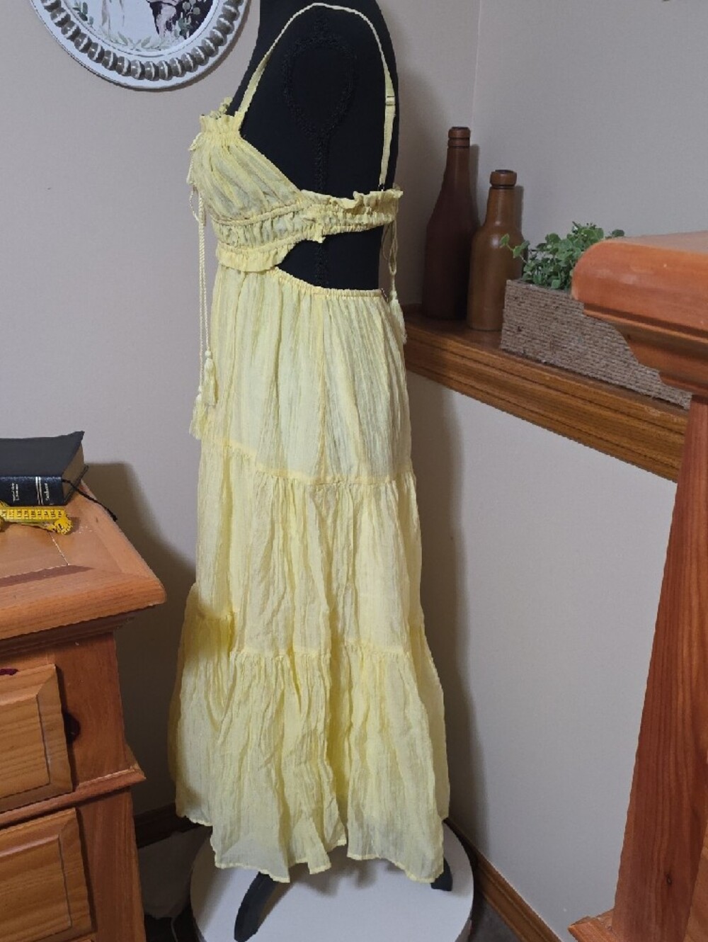 Yellow Tiered Maxi Sundress with Tassel Tie - Picture 3 of 10